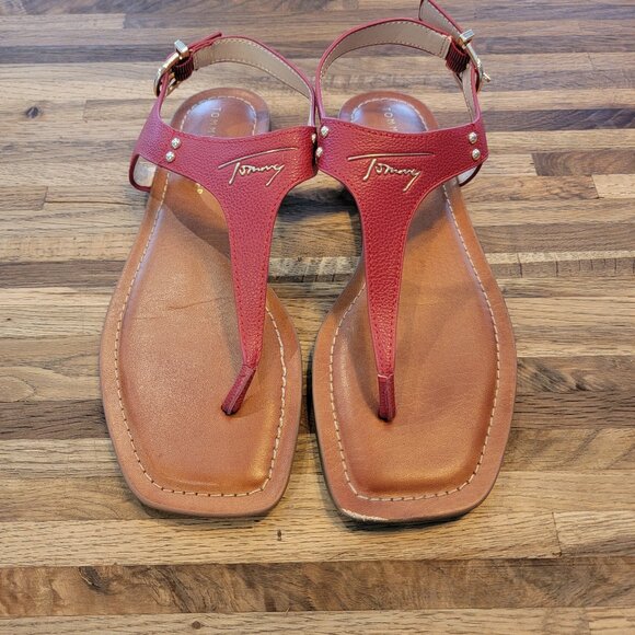 Tommy Hilfiger Logo Red Toe Post Summer Sandals - Picture 1 of 12